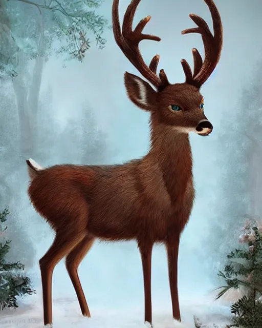 Prompt: beautiful digital matte painting of an anthro furry deer character, trending on FurAffinity