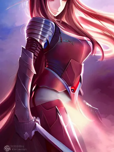 Image similar to a portrait of an attractive knight female anime character with long hair, artgerm