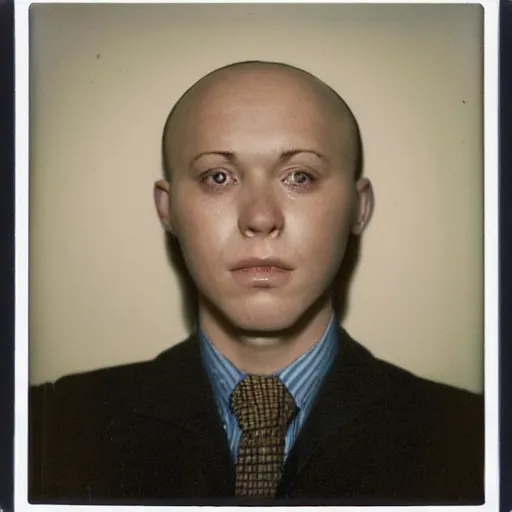 Image similar to a professional polaroid portrait fine art photo in the style of gilbert and george of a young adult man with an asymmetrical face with his eyes closed. the man has black hair, light freckled skin and a look of confusion on his face. extremely high fidelity. key light. in the style of gilbert & george.