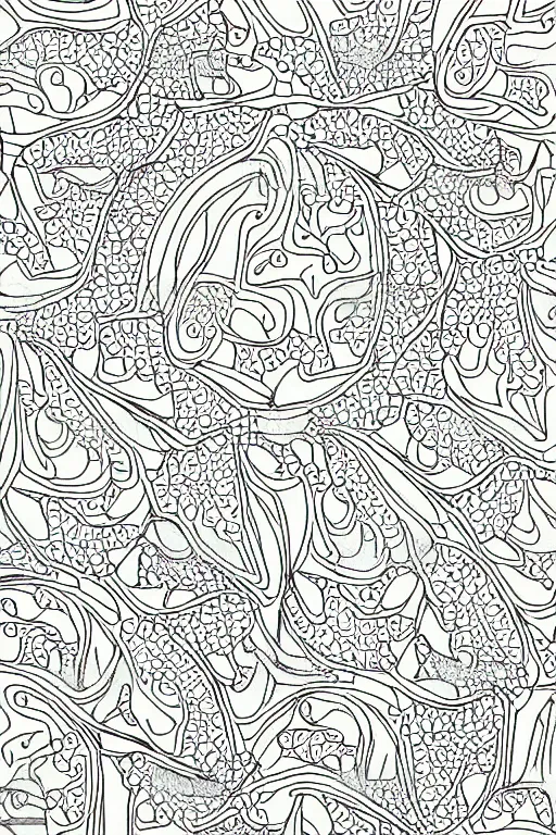 Prompt: ants ornaments fractal ink drawing line art colouring page vector art