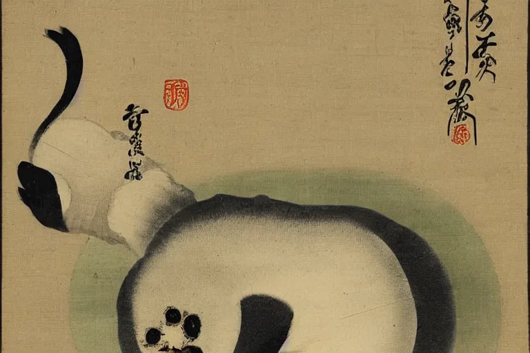 Image similar to demonic baby harp seal, Japanese painting, 1700s