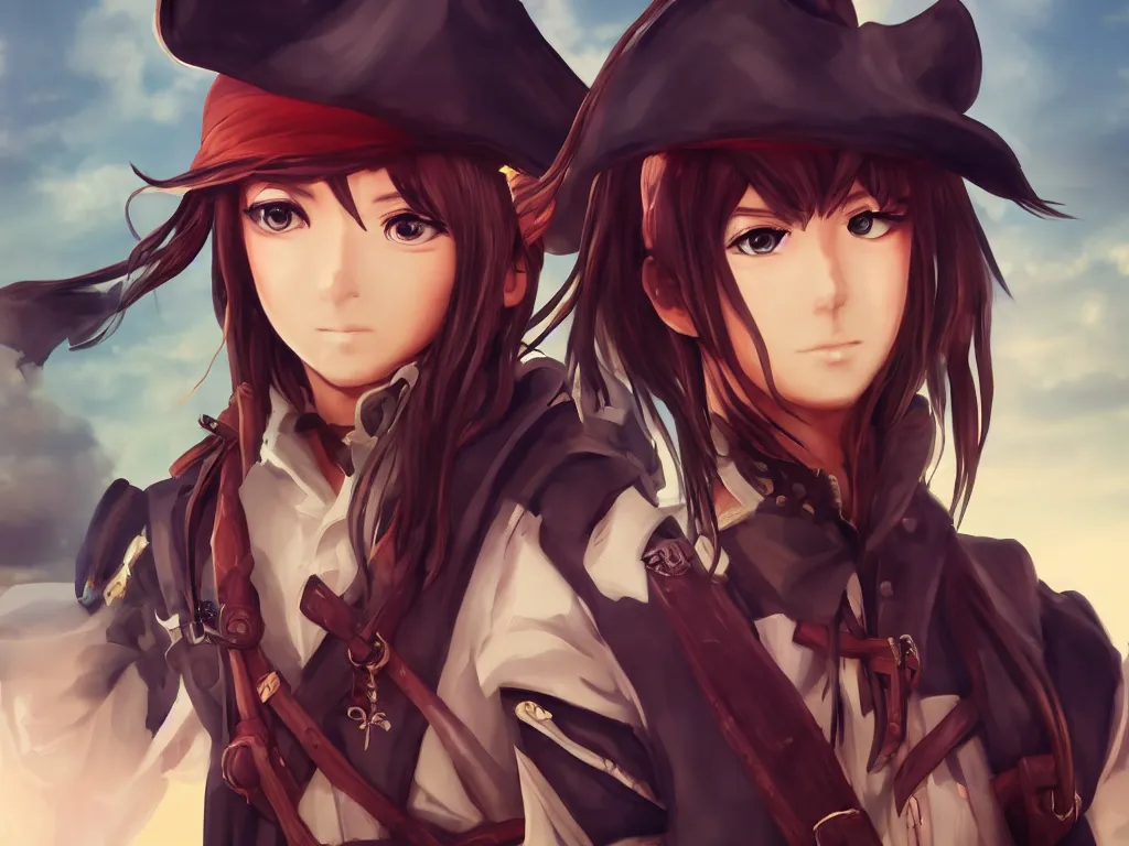 Image similar to Anime style portrait of modern pirate, highly detailed, sharp focus, illustration, cinematic lighting, Unreal Engine 5