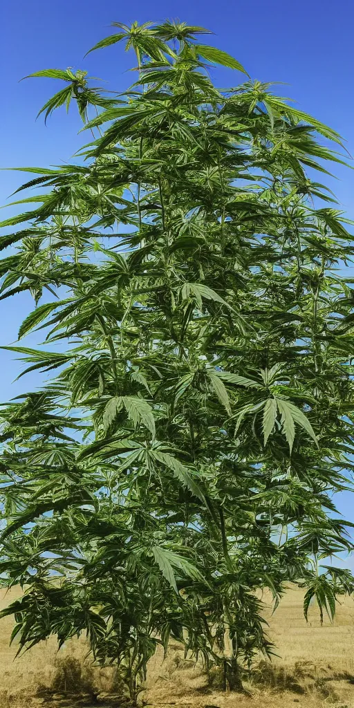 Prompt: giant marihuana plant with cows sleeping in it's shade