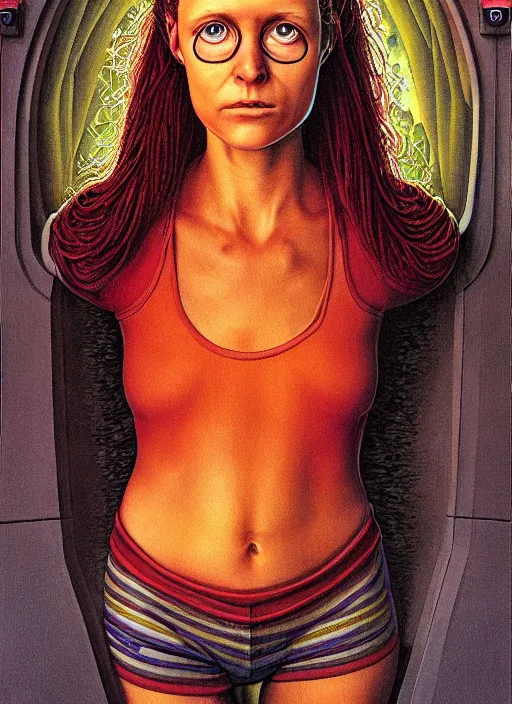 Image similar to a portrait of a pretty sewer punk young lady by barclay shaw