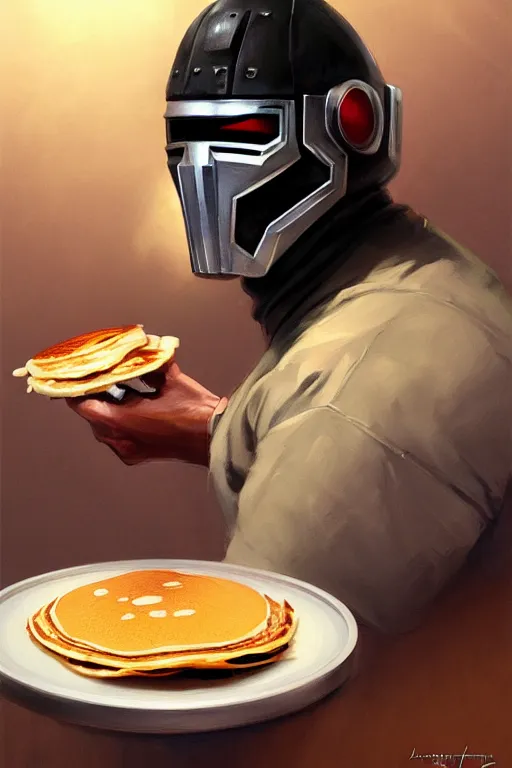 Image similar to mf doom as cooking pancakes animation pixar style, shaded lighting poster by magali villeneuve, artgerm, jeremy lipkin and michael garmash, rob rey and kentaro miura style, trending on art station