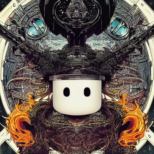 Image similar to portrait of crazy marshmello, symmetrical, by yoichi hatakenaka, masamune shirow, josan gonzales and dan mumford, ayami kojima, takato yamamoto, barclay shaw, karol bak, yukito kishiro