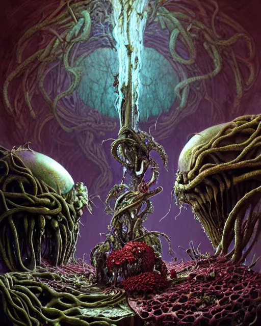 Image similar to the platonic ideal of flowers, rotting, insects and praying of cletus kasady carnage thanos dementor wild hunt chtulu mandelbulb schpongle electron microscope bioshock xenomorph akira, ego death, decay, dmt, psilocybin, concept art by randy vargas and zdzisław beksinski