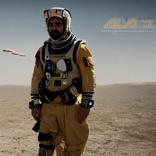 Image similar to kurdish astronaut in a movie directed by christopher nolan, movie still frame, promotional image, imax 7 0 mm footage