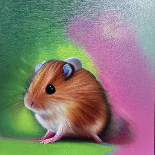 Prompt: n colorful oil painting of a hamster warrior going into battle