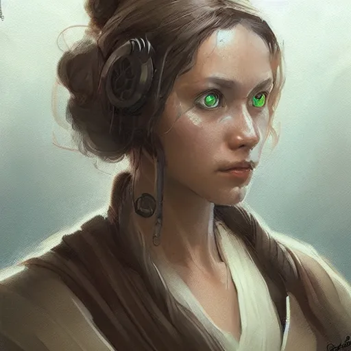 Image similar to portrait of an woman by Greg Rutkowski, Jade Skywalker, daughter of Ben Skywalker, Star Wars Expanded Universe, highly detailed portrait, digital painting, artstation, concept art, smooth, sharp foccus ilustration, Artstation HQ