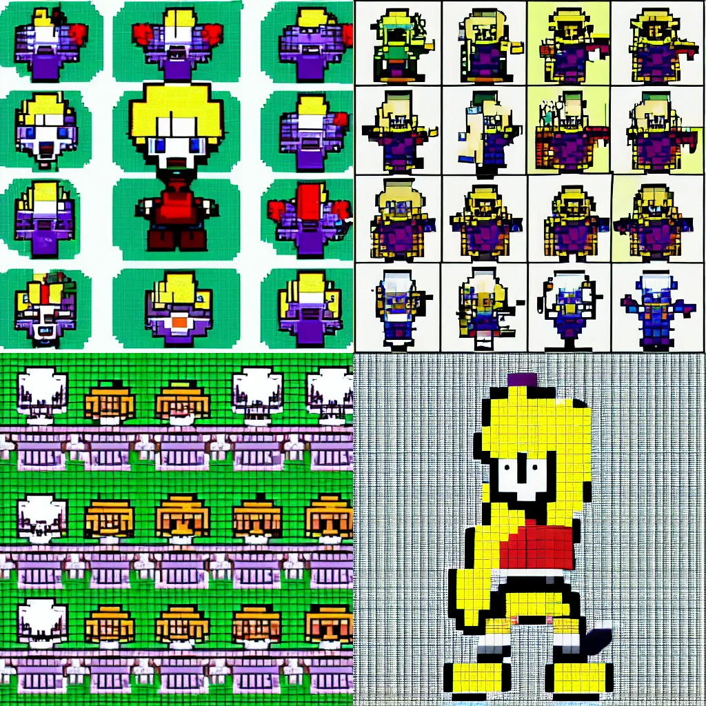 Prompt: Asriel Dreemurr pixel art, sprite sheet, game assets