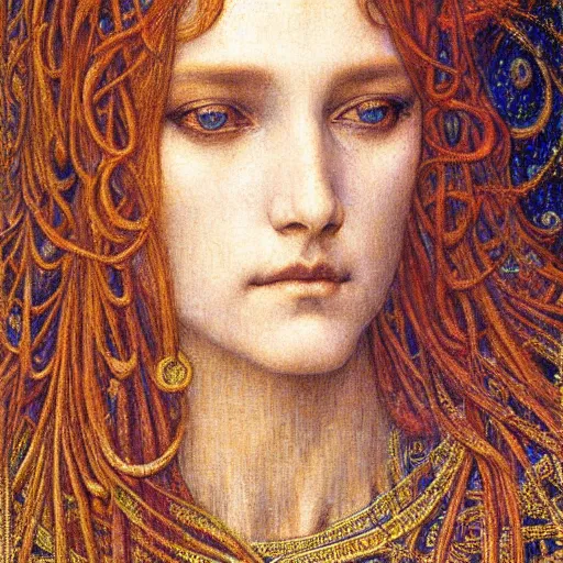 Image similar to detailed realistic beautiful young medieval queen portrait by jean delville, art nouveau, symbolist, visionary, gothic