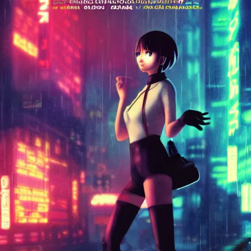 Image similar to an anime cute girl in blade runner 2047