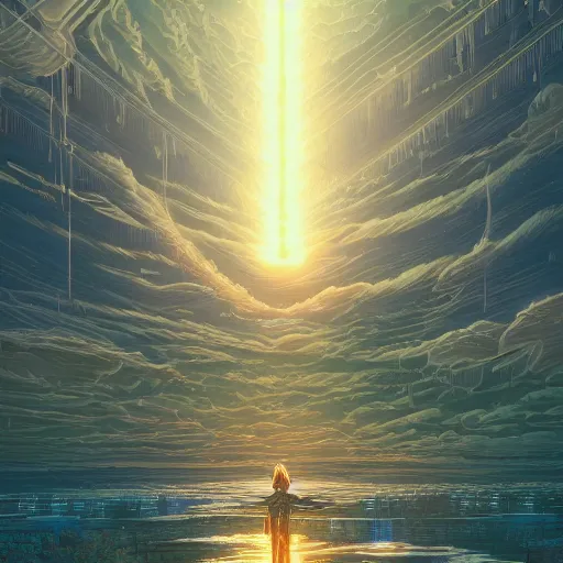 Image similar to the second coming of waluwigi by dan mumford, yusuke murata, makoto shinkai, ross tran, cosmic, heavenly, god rays, intricate detail, cinematic, 8 k, cel shaded, unreal engine, featured on artstation, pixiv