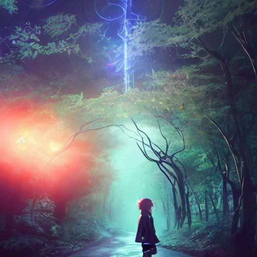 Prompt: twisted pathways, magical cosmic path in the middle of a universe, anime inspired, hyper realistic, dramatic lighting, glowing leaves, 8k, hd, pixiv ,dslr photo by Makoto Shinkai , ilya kuvshinov and Wojtek Fus, digital art, concept art