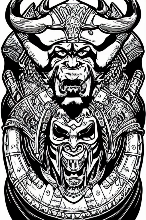 Image similar to A portrait of a bull as evil warlord general on skull throne, sticker, Anthropomorphized, portrait, highly detailed, colorful, illustration, smooth and clean vector curves, no jagged lines, vector art, smooth