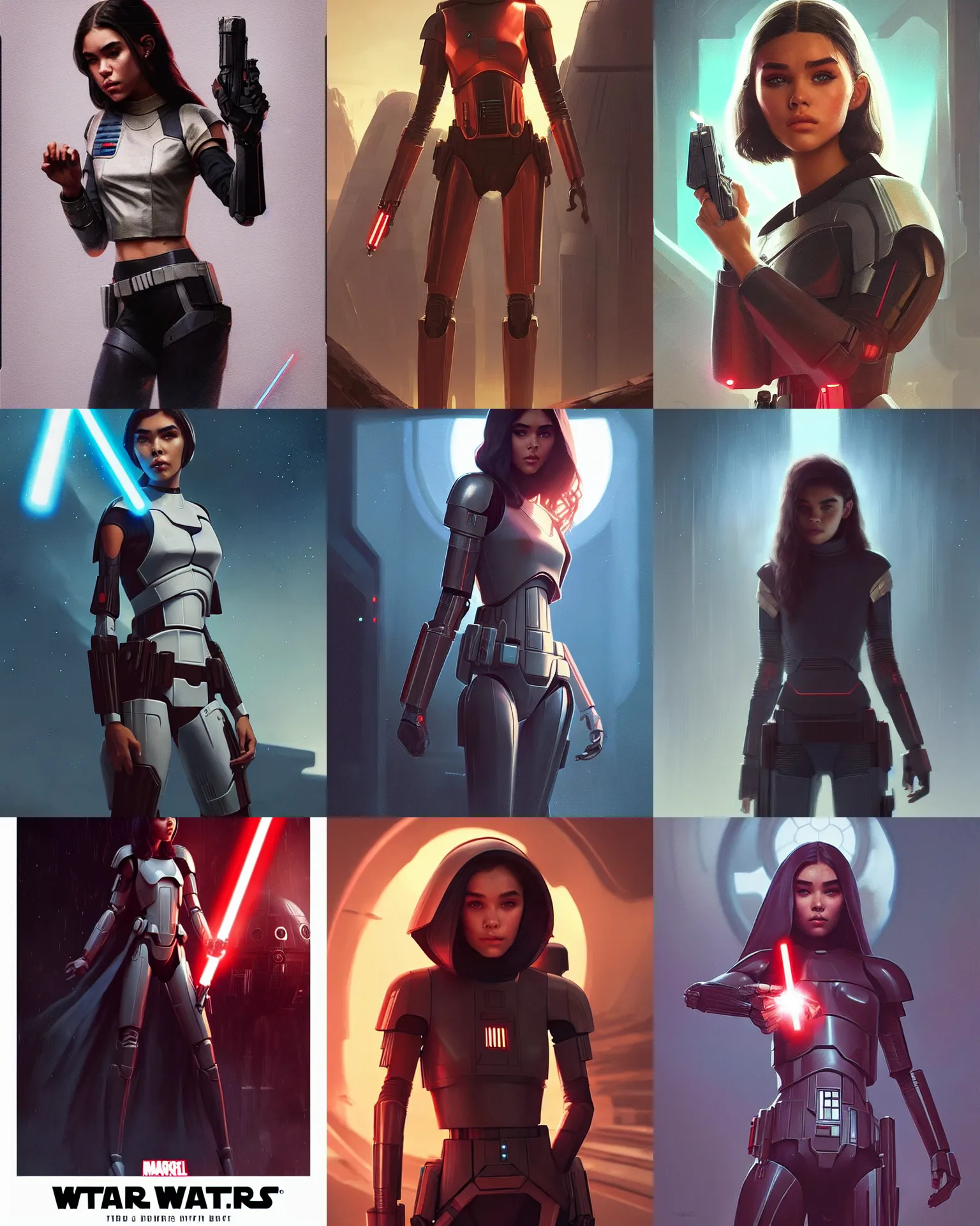 Prompt: madison beer : : young woman : : as star wars android woman by marvel trading card : : by greg rutkowski, wlop, instagram, unreal engine, : :