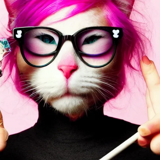 Image similar to cat with pink hair smoking weed