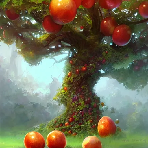 Prompt: tree that looks like fruits, made by stanley artgerm lau, wlop, rossdraws, james jean, andrei riabovitchev, marc simonetti, yoshitaka amano, artstation, cgsociety
