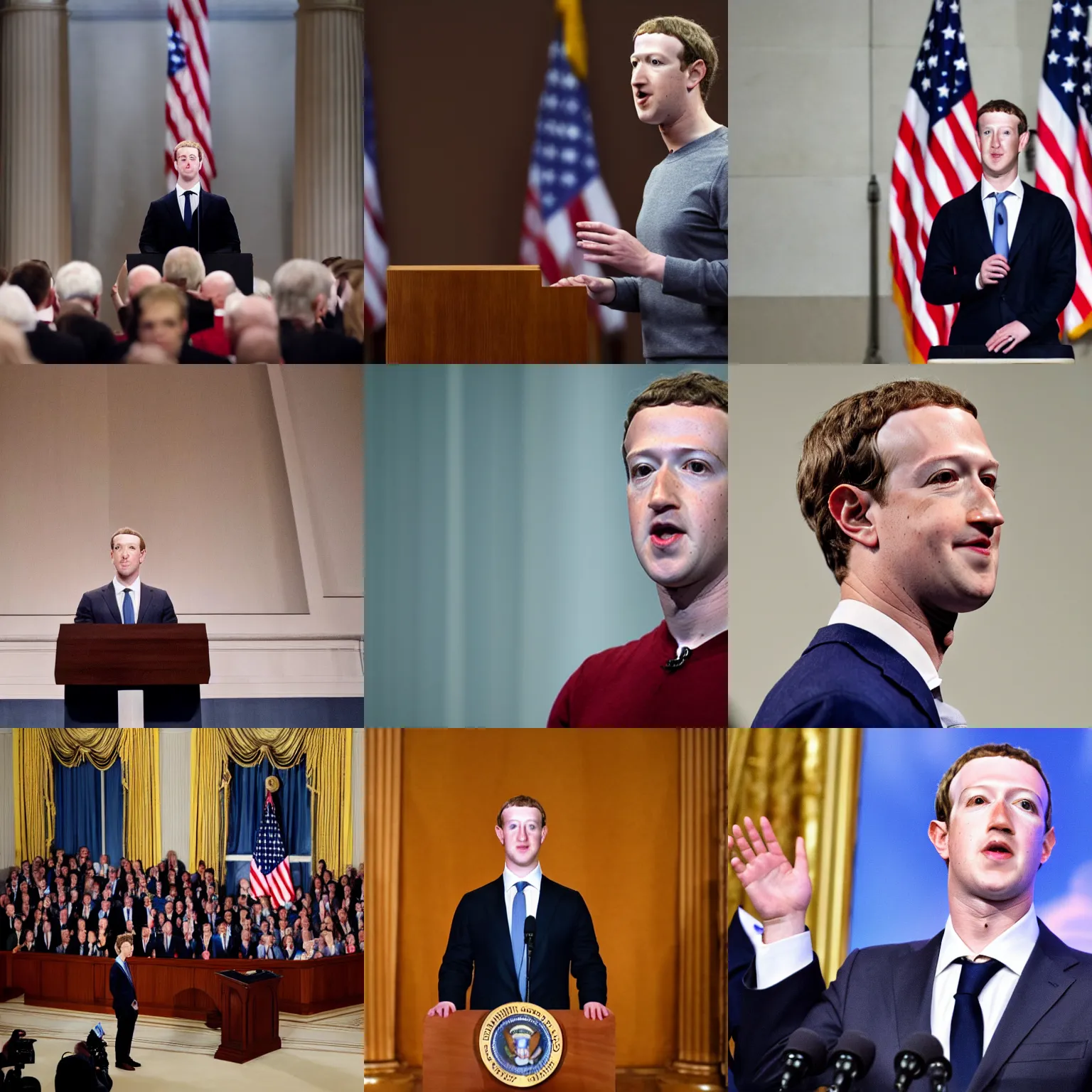 Prompt: mark zuckerberg as the president of the united states standing at the podium