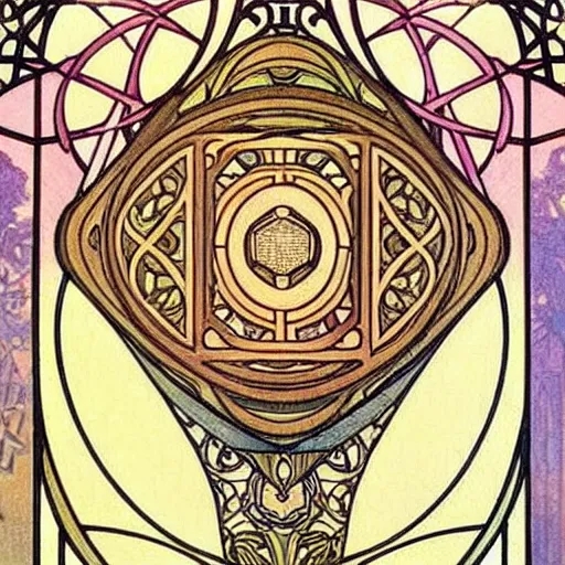 Prompt: beautiful art nouveau painting of companion - cube!!!!!!!!!!!!!!!!! companion - cube!!!!!!!!!!!!!!!!!, by william morris, mucha, gaudy colors. intricate linework. sharp edges.