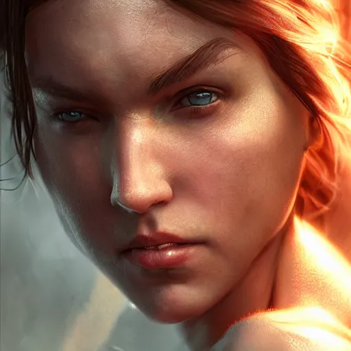 Prompt: a woman with muscles, digital art, photorealistic, unreal engine, 8 k resolution, artstation, beautiful face, pretty face, very detailed eyes, by wlop, greg rutkowski, simon bosley