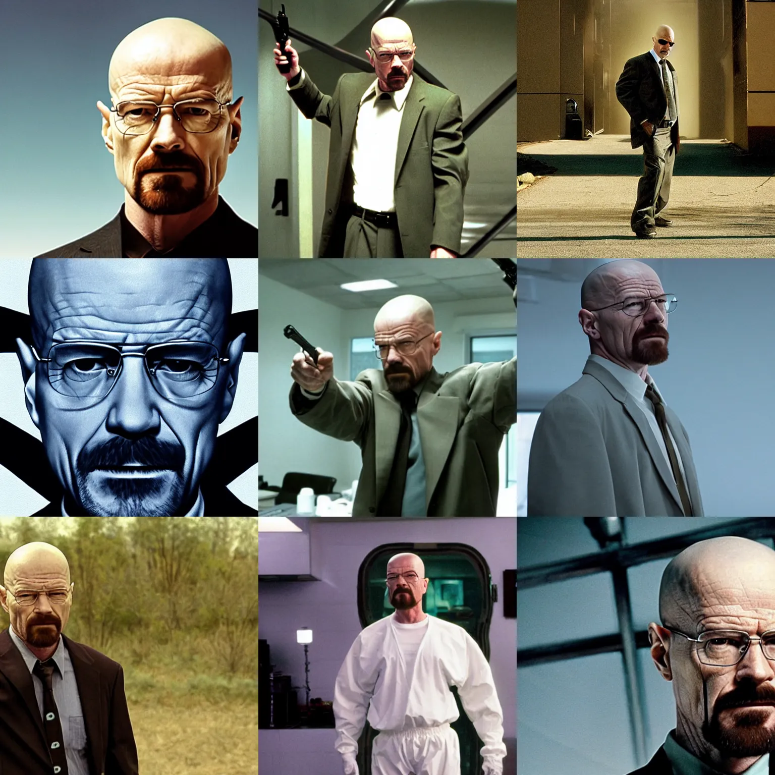 Prompt: walter white as agent smith from the matrix, award winning shot