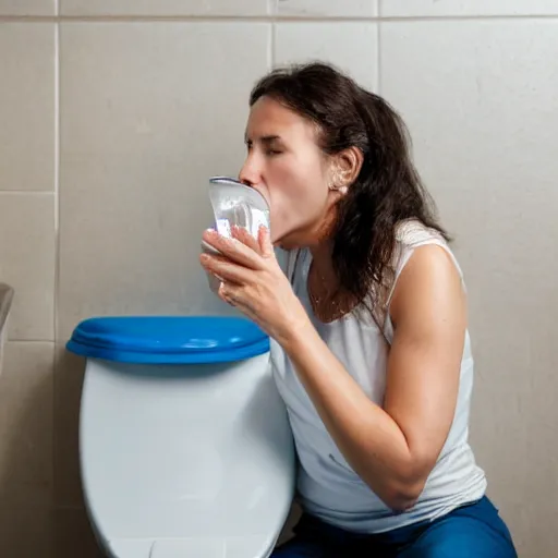 Image similar to photo of a woman drinking water out of a toilet