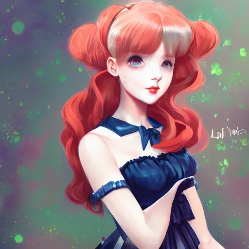 Prompt: a girl wearing lolita clothes, red hair, blue eyes, highly detailed, digital painting, artstation, concept art, smooth, sharp focus, illustration