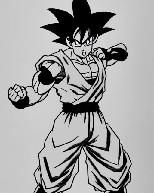 Image similar to goku from dragon ball, sketch by glen keane, black and white illustration by glen keane, concept art, artstation, disney 1 9 9 0