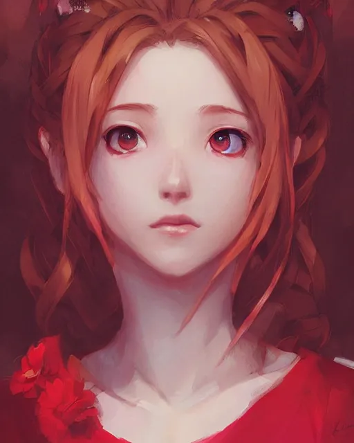 Image similar to aerith gainsborough in red cottagecore dress, portrait, illustration, rim light, top light, perfectly shaded, winter, slight overcast lighting, soft painting, art by krenz cushart and wenjun lin