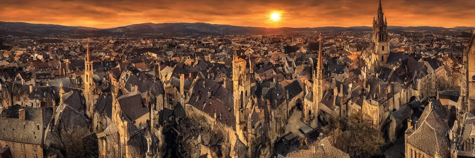 Image similar to beautiful medieval city, golden hour, sunset, elden ring, cinematic