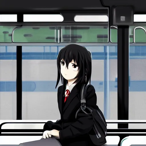 Image similar to anime headshot portrait of tomoko on bus station by makoto sinkai, fine details