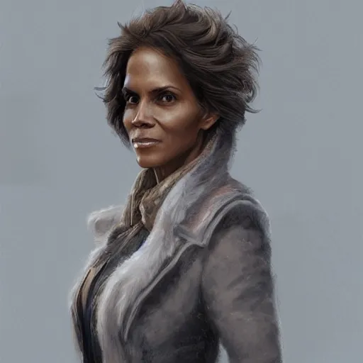 Image similar to portrait of maci holloway, first woman elected as president in usa, cold but beautiful, about 3 5 years old, highly detailed, mix of halle berry and julia roberts, artstation hd, deviantart, by artgem, greg rutkowski