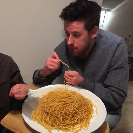 Image similar to time and eric eating spaghetti