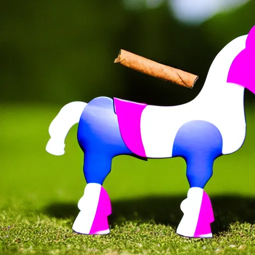 Image similar to an antropomorphic horse wearing a suit smoking a cigar