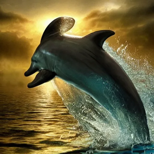 Image similar to lord of the rings where all characters are dolphins