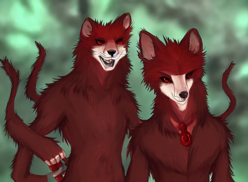 Image similar to furry - male - red - black - weasel - necromancer - fursona uhd ue 5 visual novel pc game expressions