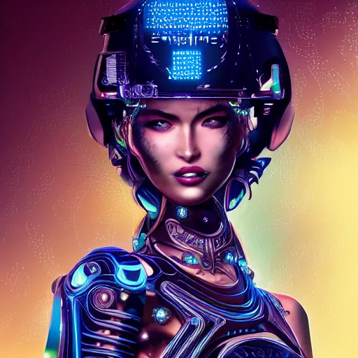 Prompt: the portrait of an elegant, sophisticated, fashionable ottomanpunk robotess idol, an ultrafine illustration of young half asian megan fox mix by kim jisu, intricate linework, neon wiring, fashion, porcelain skin, unreal engine 5 highly rendered, global illumination, radiant light, detailed and intricate environment, by rutkowski, artgerm, marvel comics