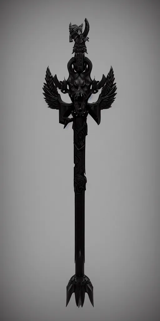 Prompt: a black and silver sword skull crest, weapon, a 3 d render by dom qwek, front side, concept art, trending on polycount, artstation, hard surface modeling, rendered in maya, zbrush, hd, vray, blizzard, symmetry