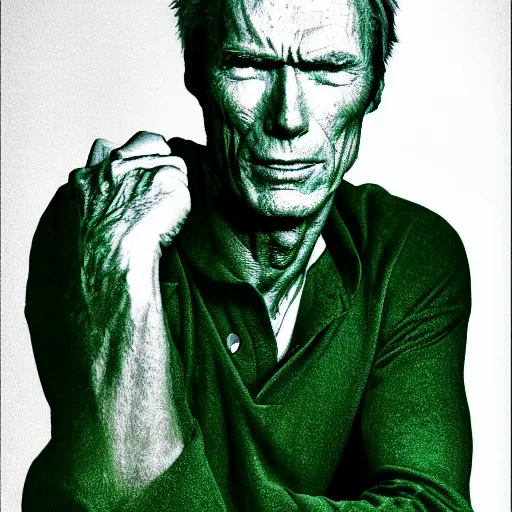 Prompt: portrait of clint eastwood, veiny green, looking like leaves
