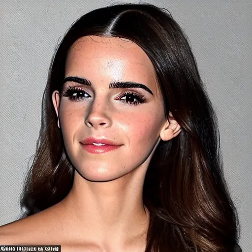 Image similar to a woman who is a genetic combination of kim kardashian and emma watson face and upper - body focus