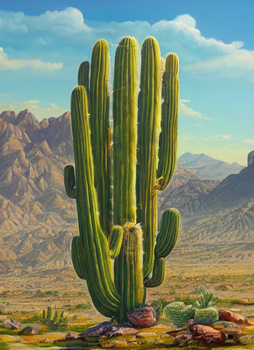 Image similar to a beautiful painting of the san pedro cactus spirit, fantast art, matte painting