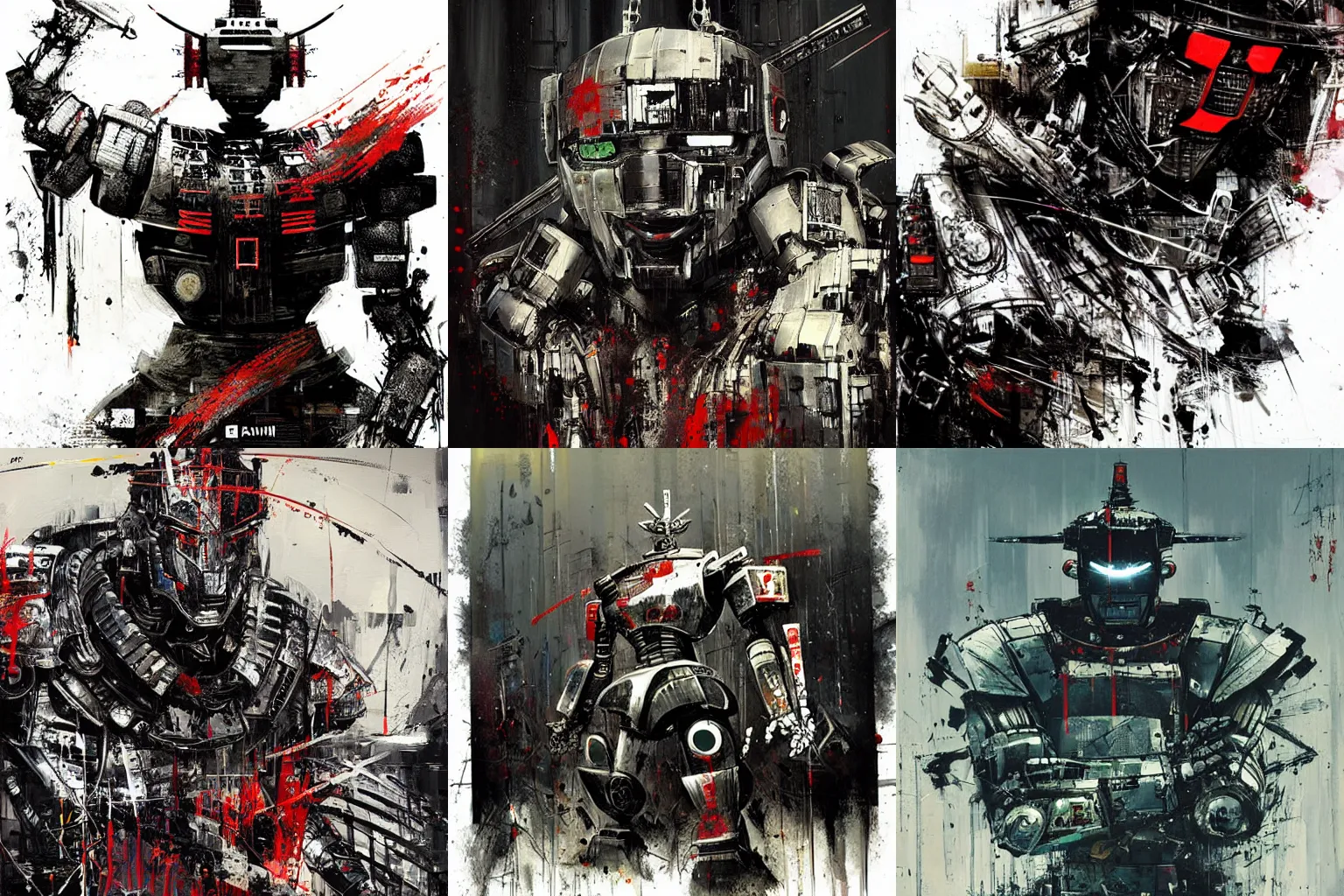 Prompt: artwork by SPARTH and Russ Mills showing a samurai robot