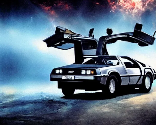 Image similar to doc brown and the delorean at the end of the world