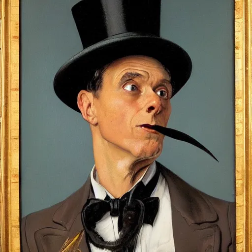 Image similar to portrait of a snake in a top hat, painting by Norman Rockwell, detailed, 4k