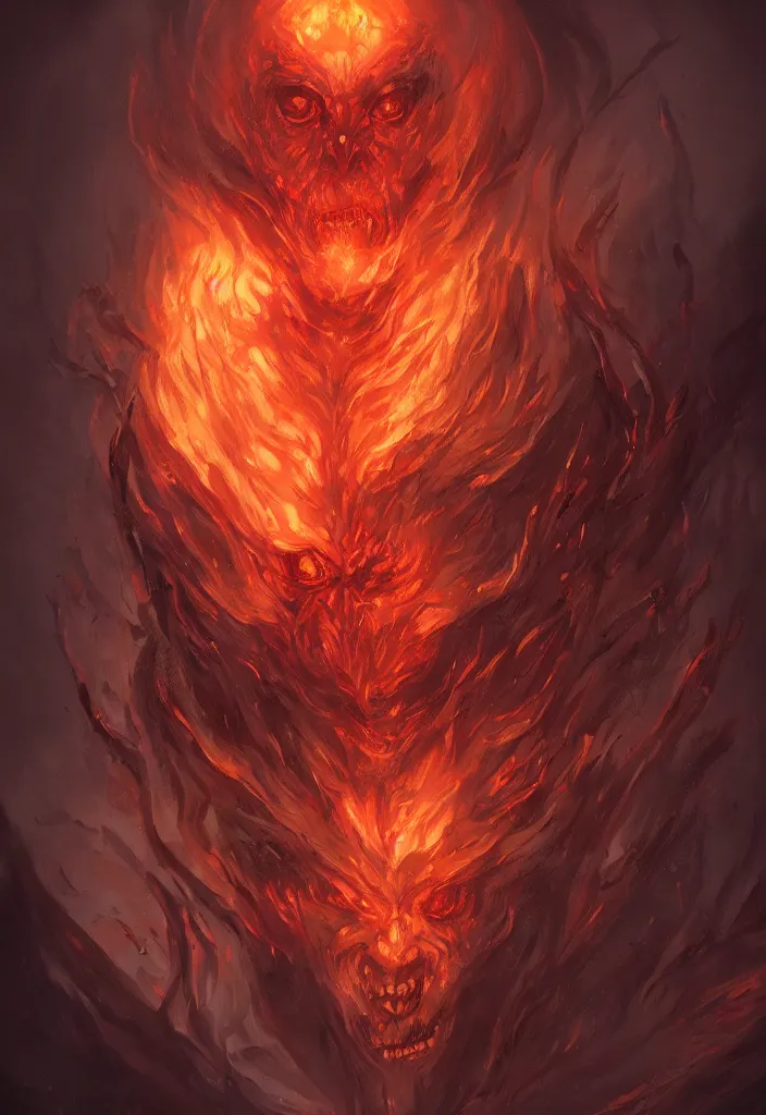 Image similar to a portrait of a gigantic meduss as a demon in a fiery hell, eerie, dark, magical, fantasy, trending on artstation, digital art.