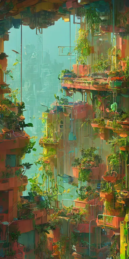 Image similar to lush solarpunk windowsill with plants on it, looking out toward a solarpunk cityscape, vignette of windowsill, detailed digital concept art by anton fadeev and marc simonetti, trending on artstation