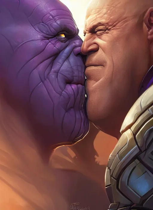 Image similar to thanos kissing dean norris, elegant, digital painting, concept art, smooth, sharp focus, illustration, from starcraft by ruan jia and mandy jurgens and artgerm and william - adolphe bouguerea