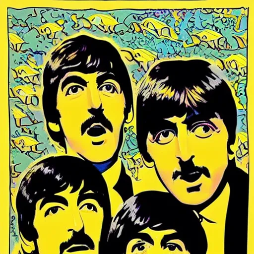 Image similar to the beatles in a yellow submarine